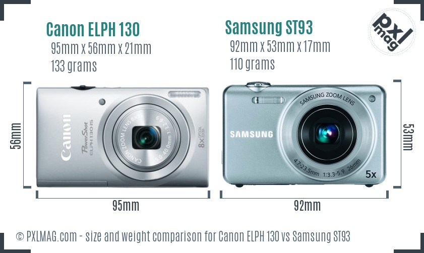 Canon ELPH 130 vs Samsung ST93 size comparison