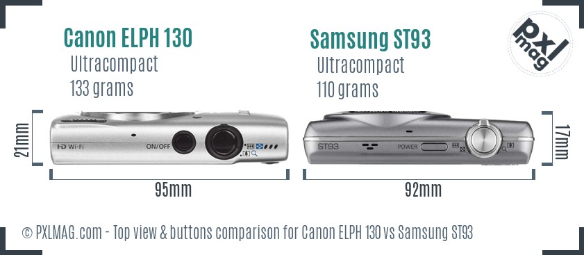 Canon ELPH 130 vs Samsung ST93 top view buttons comparison