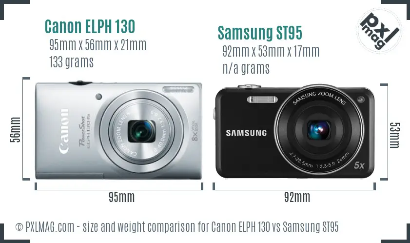 Canon ELPH 130 vs Samsung ST95 size comparison Canon ELPH 130 vs Samsung ST95 size comparison