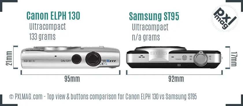 Canon ELPH 130 vs Samsung ST95 top view buttons comparison Canon ELPH 130 vs Samsung ST95 top view buttons comparison
