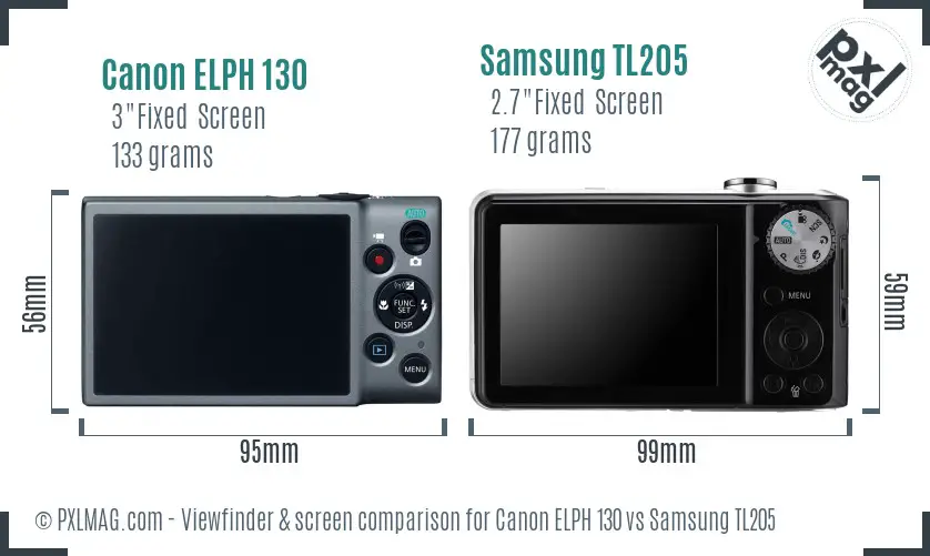 Canon ELPH 130 vs Samsung TL205 Screen and Viewfinder comparison