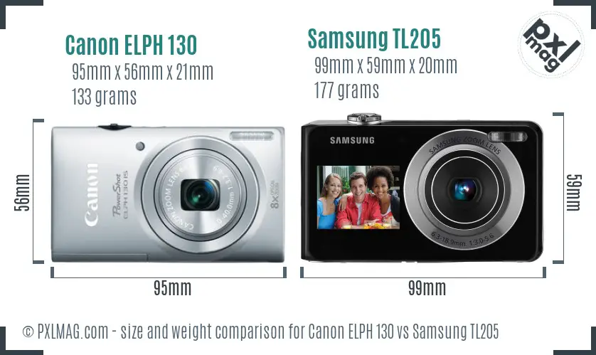Canon ELPH 130 vs Samsung TL205 size comparison