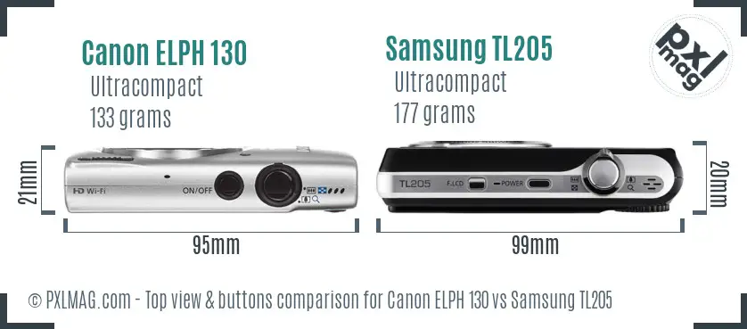 Canon ELPH 130 vs Samsung TL205 top view buttons comparison