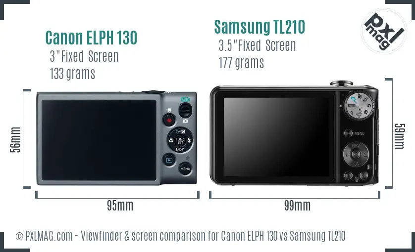 Canon ELPH 130 vs Samsung TL210 Screen and Viewfinder comparison