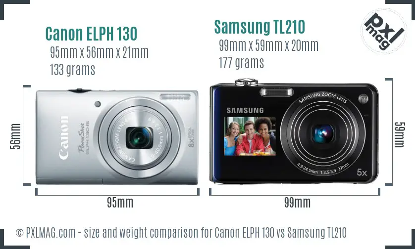 Canon ELPH 130 vs Samsung TL210 size comparison