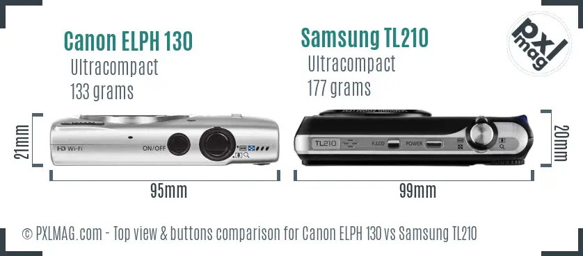 Canon ELPH 130 vs Samsung TL210 top view buttons comparison