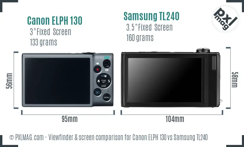 Canon ELPH 130 vs Samsung TL240 Screen and Viewfinder comparison