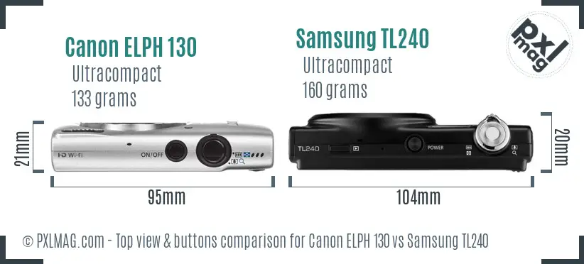 Canon ELPH 130 vs Samsung TL240 top view buttons comparison