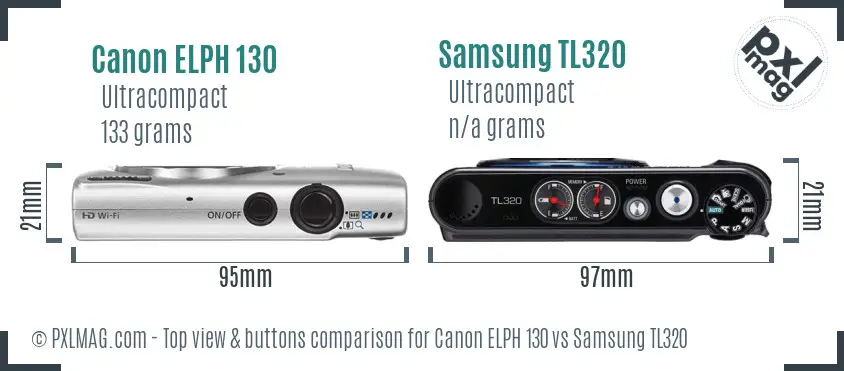 Canon ELPH 130 vs Samsung TL320 top view buttons comparison Canon ELPH 130 vs Samsung TL320 top view buttons comparison