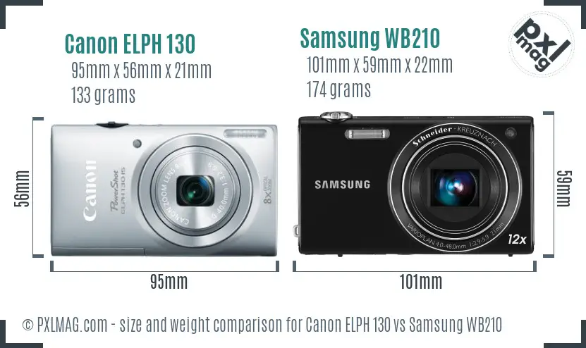 Canon ELPH 130 vs Samsung WB210 size comparison