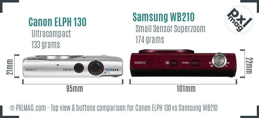 Canon ELPH 130 vs Samsung WB210 top view buttons comparison