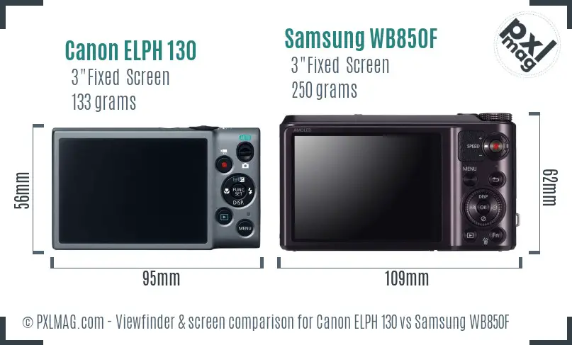 Canon ELPH 130 vs Samsung WB850F Screen and Viewfinder comparison