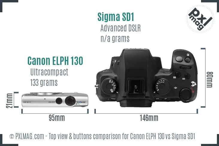 Canon ELPH 130 vs Sigma SD1 top view buttons comparison