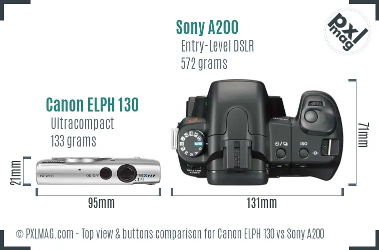 Canon ELPH 130 vs Sony A200 top view buttons comparison