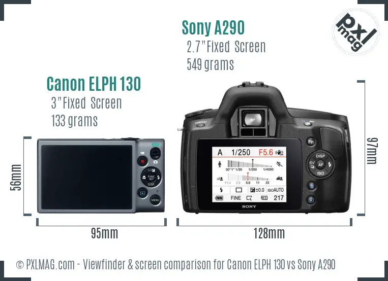 Canon ELPH 130 vs Sony A290 Screen and Viewfinder comparison