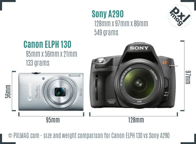 Canon ELPH 130 vs Sony A290 size comparison