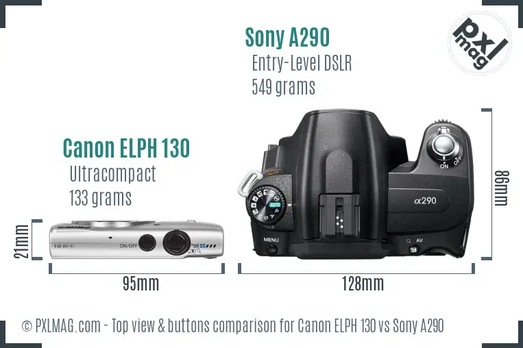 Canon ELPH 130 vs Sony A290 top view buttons comparison