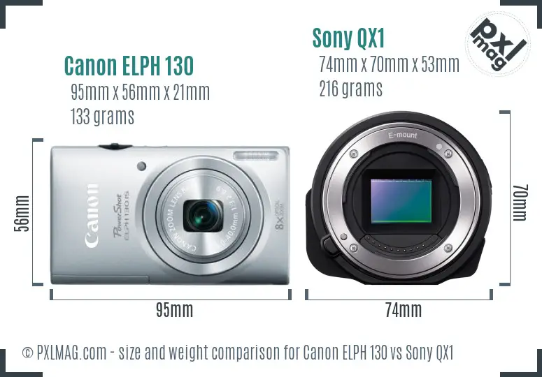 Canon ELPH 130 vs Sony QX1 size comparison