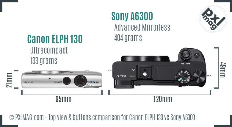 Canon ELPH 130 vs Sony A6300 top view buttons comparison