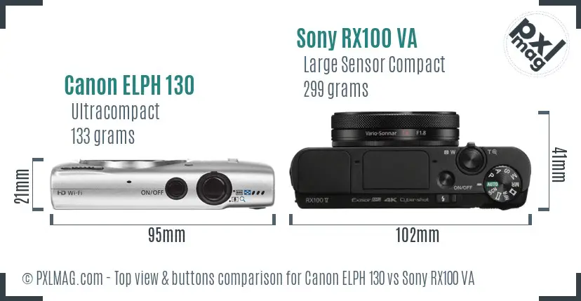 Canon ELPH 130 vs Sony RX100 VA top view buttons comparison
