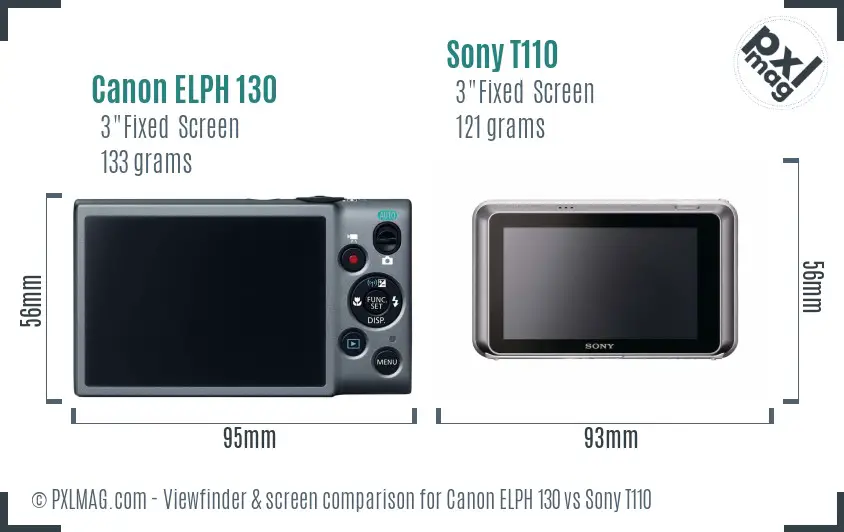 Canon ELPH 130 vs Sony T110 Screen and Viewfinder comparison