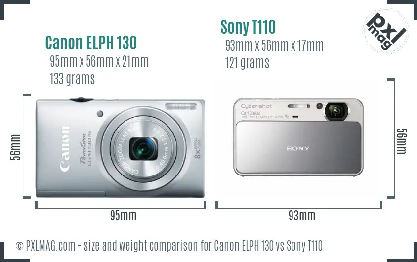 Canon ELPH 130 vs Sony T110 size comparison