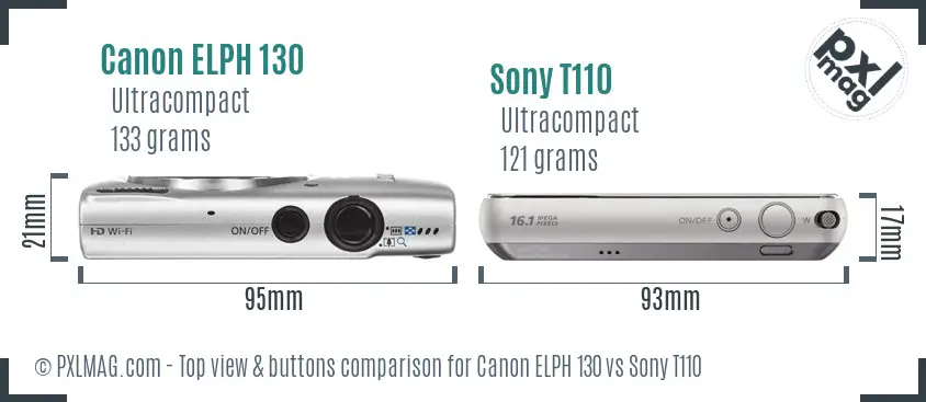 Canon ELPH 130 vs Sony T110 top view buttons comparison