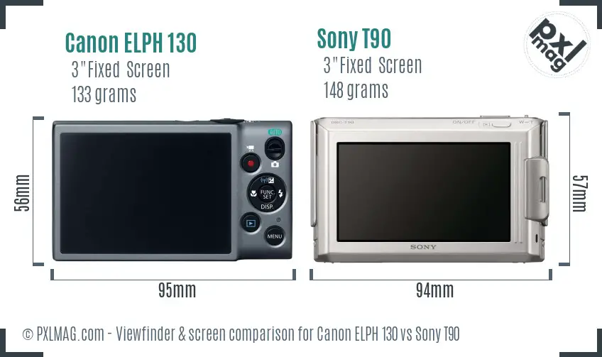 Canon ELPH 130 vs Sony T90 Screen and Viewfinder comparison