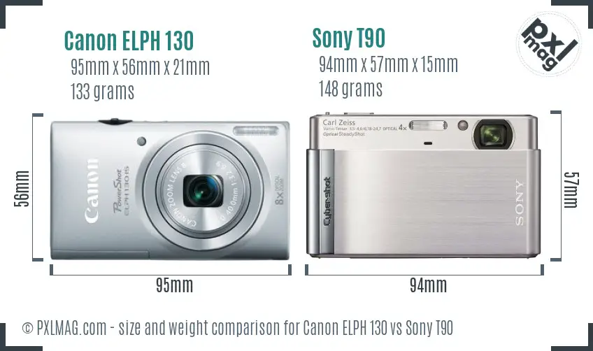 Canon ELPH 130 vs Sony T90 size comparison