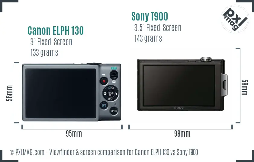 Canon ELPH 130 vs Sony T900 Screen and Viewfinder comparison