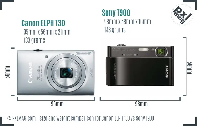 Canon ELPH 130 vs Sony T900 size comparison