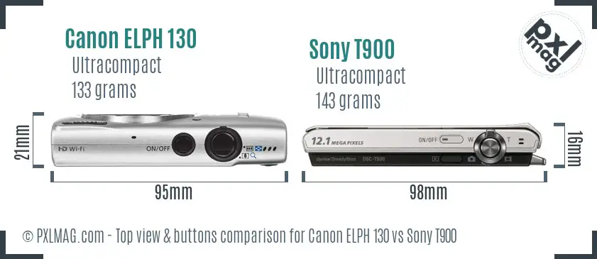 Canon ELPH 130 vs Sony T900 top view buttons comparison