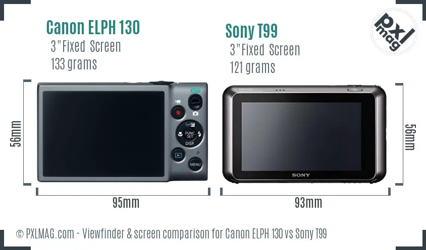 Canon ELPH 130 vs Sony T99 Screen and Viewfinder comparison