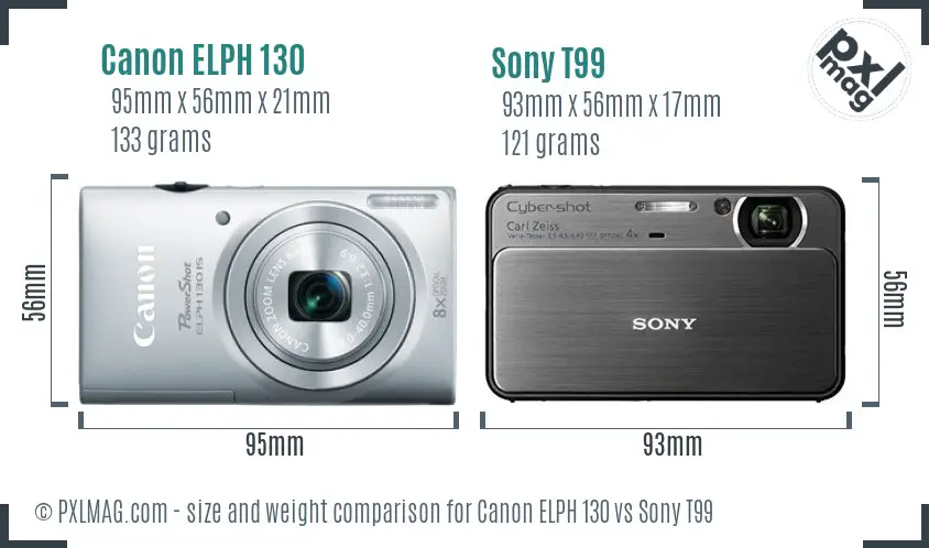 Canon ELPH 130 vs Sony T99 size comparison