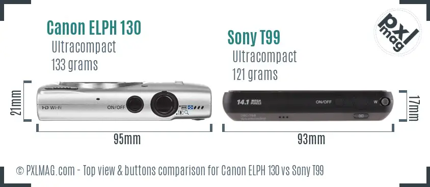 Canon ELPH 130 vs Sony T99 top view buttons comparison