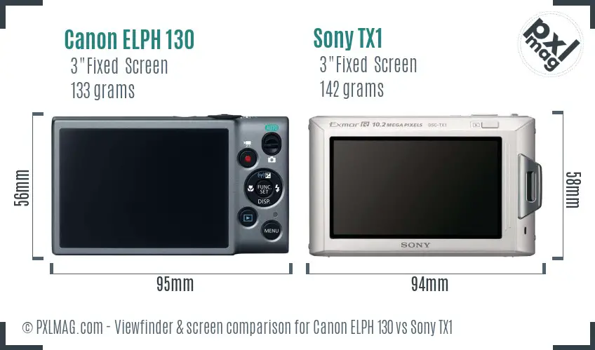 Canon ELPH 130 vs Sony TX1 Screen and Viewfinder comparison