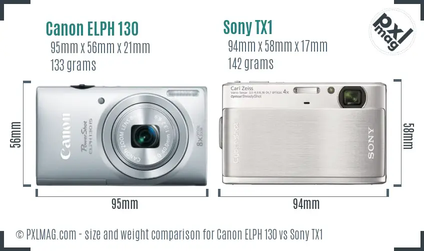 Canon ELPH 130 vs Sony TX1 size comparison