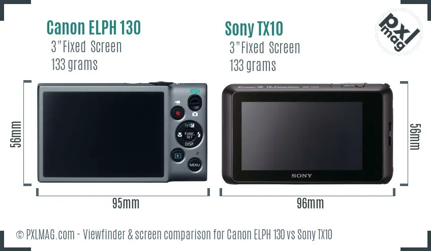 Canon ELPH 130 vs Sony TX10 Screen and Viewfinder comparison