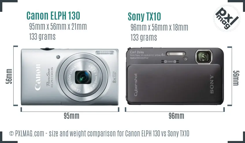 Canon ELPH 130 vs Sony TX10 size comparison