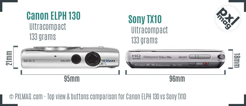 Canon ELPH 130 vs Sony TX10 top view buttons comparison