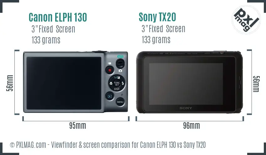 Canon ELPH 130 vs Sony TX20 Screen and Viewfinder comparison