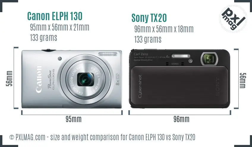 Canon ELPH 130 vs Sony TX20 size comparison