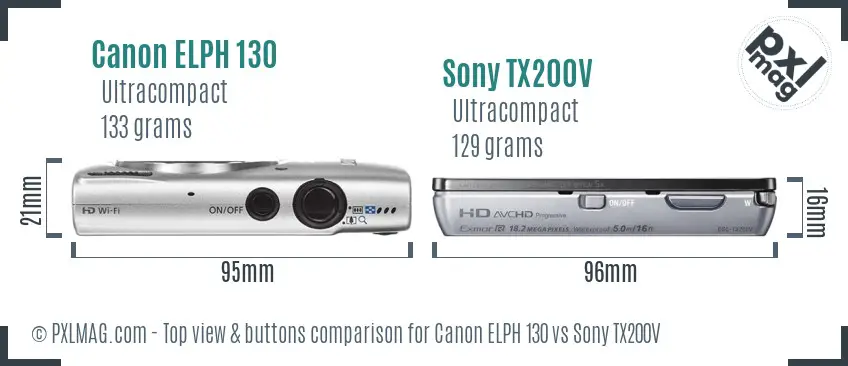 Canon ELPH 130 vs Sony TX200V top view buttons comparison