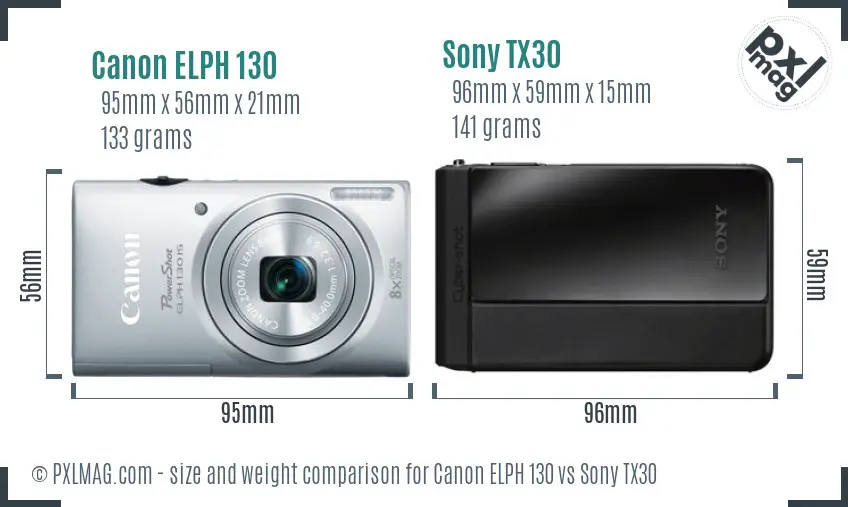 Canon ELPH 130 vs Sony TX30 size comparison