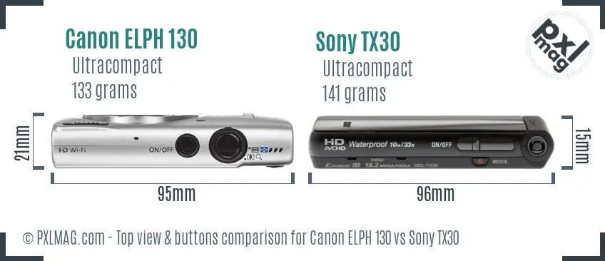 Canon ELPH 130 vs Sony TX30 top view buttons comparison