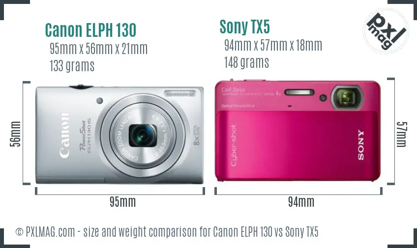 Canon ELPH 130 vs Sony TX5 size comparison