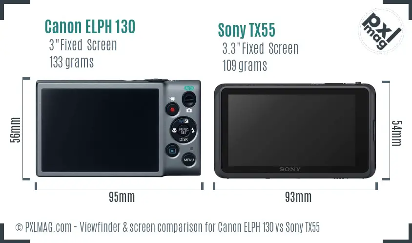Canon ELPH 130 vs Sony TX55 Screen and Viewfinder comparison