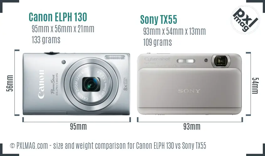 Canon ELPH 130 vs Sony TX55 size comparison