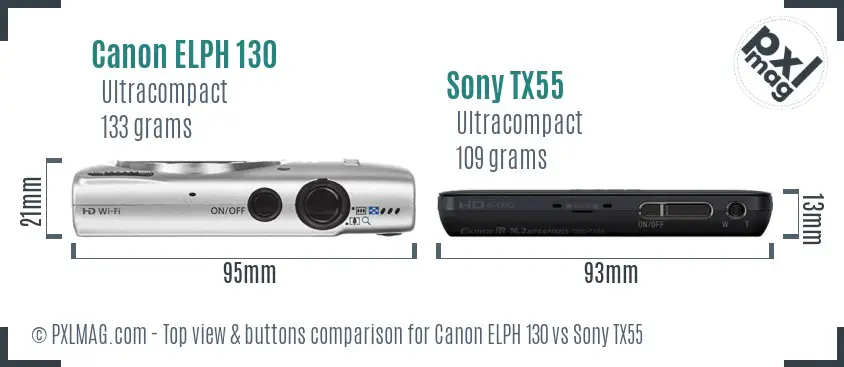 Canon ELPH 130 vs Sony TX55 top view buttons comparison