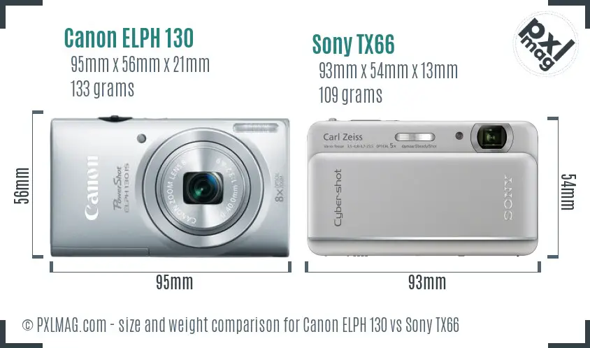 Canon ELPH 130 vs Sony TX66 size comparison